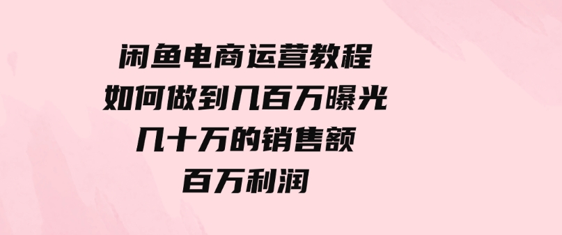 （9560期）闲鱼电商运营教程：如何做到几百万曝光，几十万的销售额，百万利润-柚子资源网