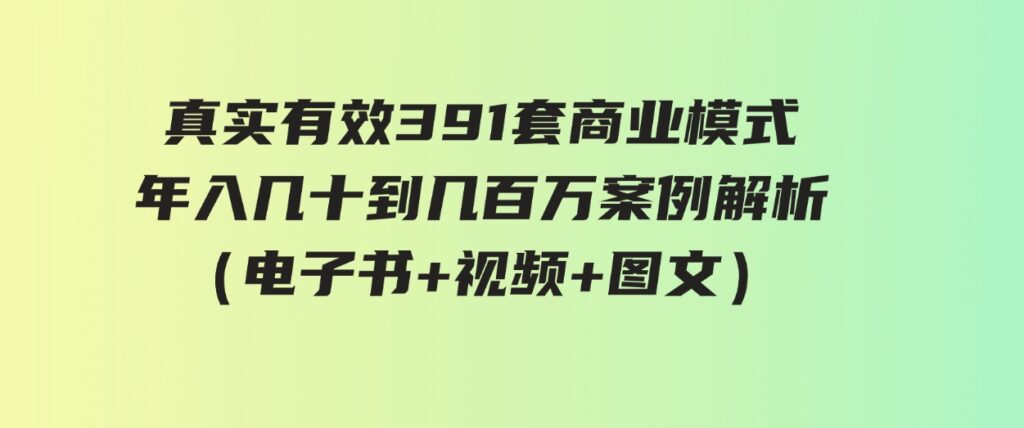 （9607期）真实有效391套商业模式，年入几十到几百万案例解析（电子书+视频+图文）-柚子资源网