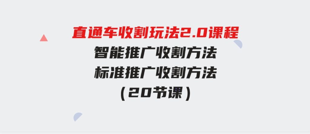 （9692期）直通车收割玩法2.0课程：智能推广收割方法+标准推广收割方法（20节课）-柚子资源网