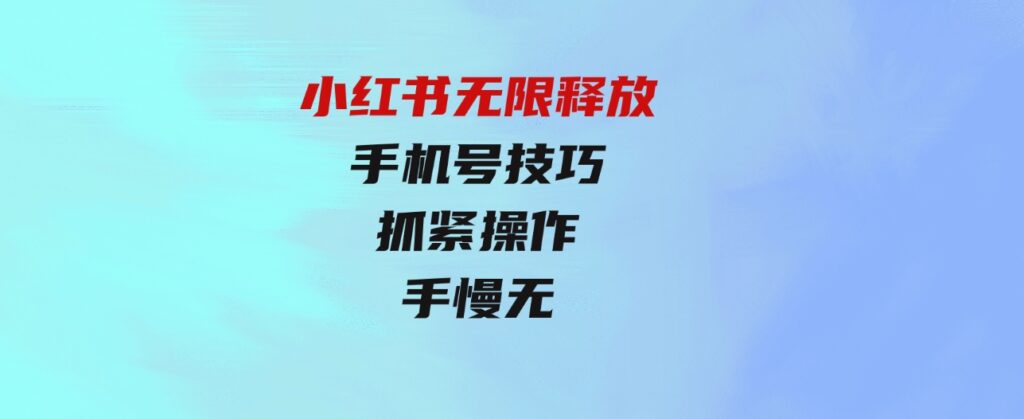 （9762期）小红书无限释放手机号技巧版手慢无-柚子资源网