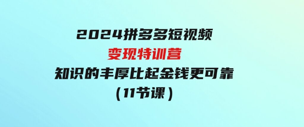 2024拼多多短视频变现特训营，知识的丰厚比起金钱更可靠（11节课）-柚子资源网