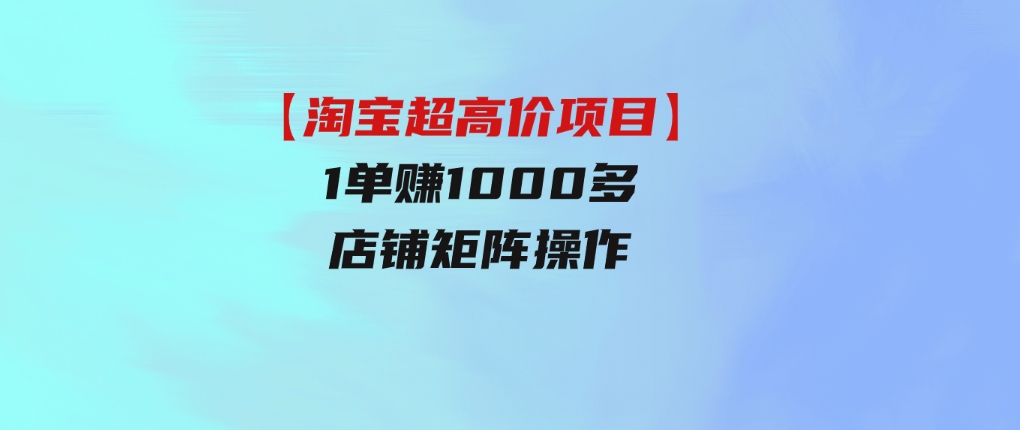 【淘宝超高价项目】1单赚1000多，店铺矩阵操作-柚子资源网