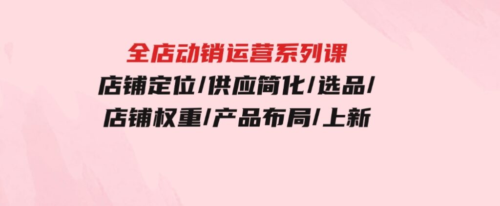 全店·动销运营系列课：店铺定位/供应简化/选品/店铺权重/产品布局/上新-柚子资源网