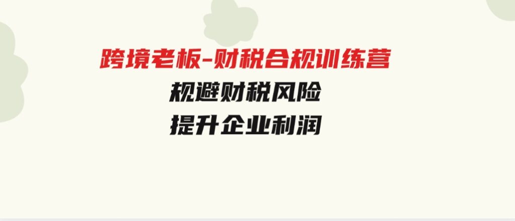 跨境老板-财税合规训练营，规避财税风险、提升企业利润-柚子资源网