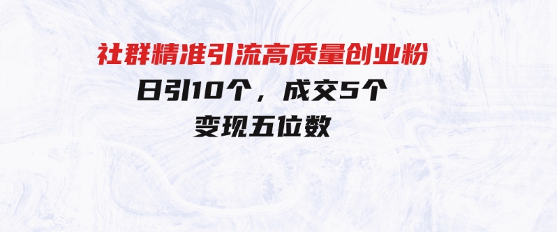 社群精准引流高质量创业粉，日引10个，成交5个，变现五位数-柚子资源网