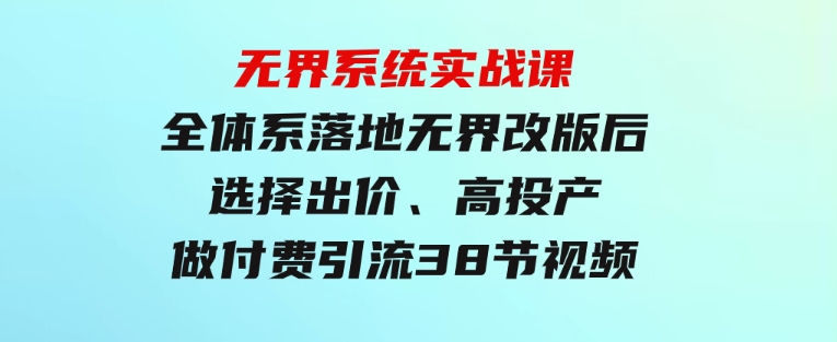 无界系统实战课：全体系落地无界改版后选择、出价、高投产做付费引流-38节-柚子资源网