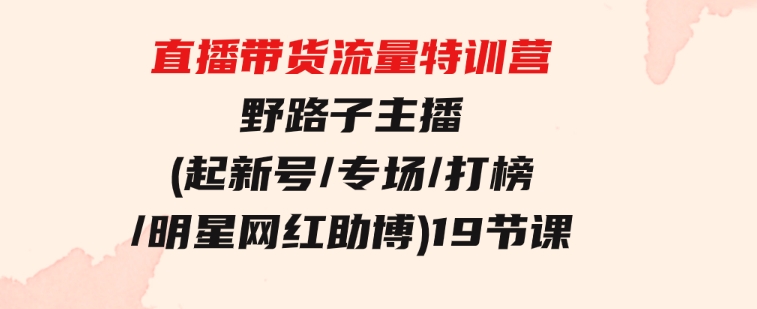 直播带货流量特训营，野路子主播(起新号/专场/打榜/明星网红助博)19节课-柚子资源网