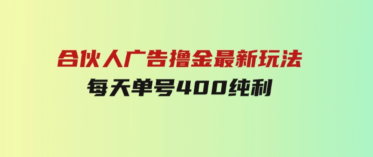 合伙人广告撸金最新玩法，每天单号400纯利-柚子资源网