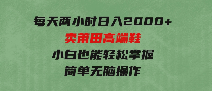 每天两小时日入2000+，卖莆田高端鞋，小白也能轻松掌握，简单无脑操作-柚子资源网