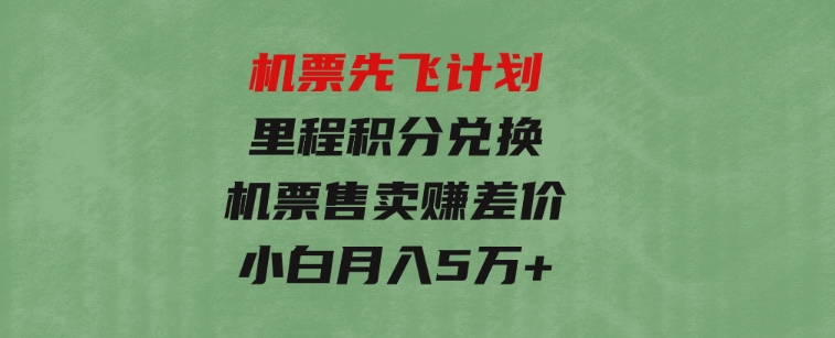 机票先飞计划！里程积分兑换机票售卖赚差价，利润空间巨大，小白月入5万+-柚子资源网