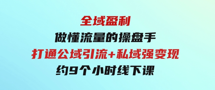 全域盈利·做懂流量的操盘手，打通公域引流+私域强变现，约9个小时线下课-柚子资源网