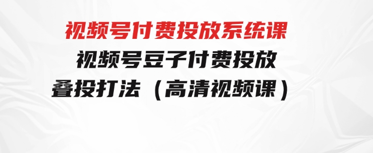 视频号付费投放系统课，视频号豆子付费投放·叠投打法（高清视频课）-柚子资源网