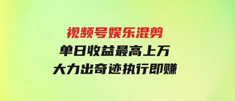 视频号娱乐混剪单日收益最高上万大力出奇迹执行即赚-柚子资源网