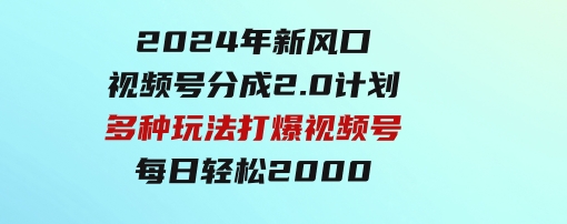 2024年新风口，视频号分成2.0计划，多种玩法打爆视频号，每日轻松2000-柚子资源网