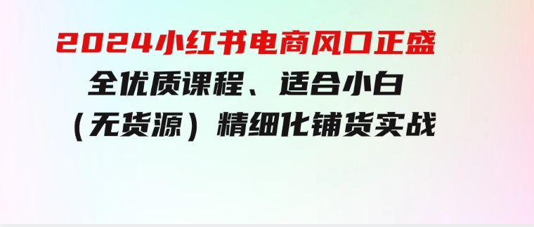 2024小红书电商风口正盛，全优质课程、适合小白（无货源）精细化铺货实战-柚子资源网