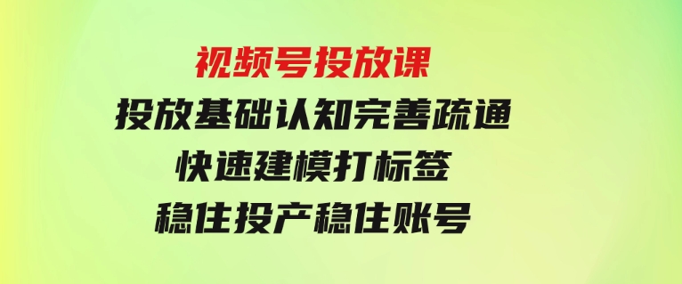 视频号投放课：投放基础认知完善疏通，快速建模打标签，稳住投产稳住账号-柚子资源网