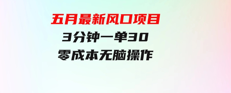 五月最新风口项目，3分钟一单30，零成本，无脑操作-柚子资源网