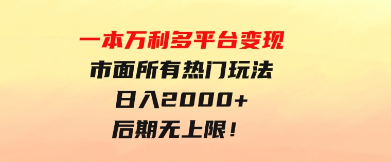 一本万利多平台变现，市面所有热门玩法，日入2000+，后期无上限！-柚子资源网