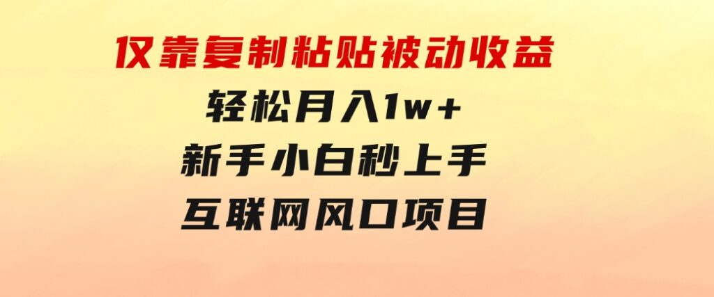 仅靠复制粘贴，被动收益，轻松月入1w+，新手小白秒上手，互联网风口项目-柚子资源网