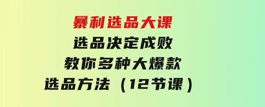 暴利选品大课：选品决定成败，教你多种大爆款选品方法（12节课）-柚子资源网