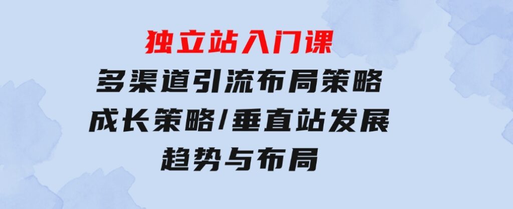 独立站入门课：多渠道引流布局策略/成长策略/垂直站发展趋势与布局-柚子资源网