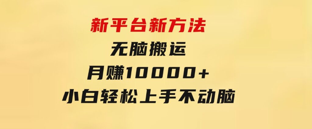 新平台新方法，无脑搬运，月赚10000+，小白轻松上手不动脑-柚子资源网