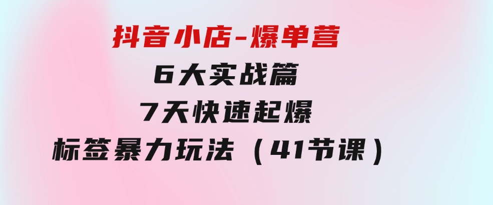 抖音小店-爆单营，6大实战篇，7天快速起爆，标签暴力玩法（41节课）-柚子资源网