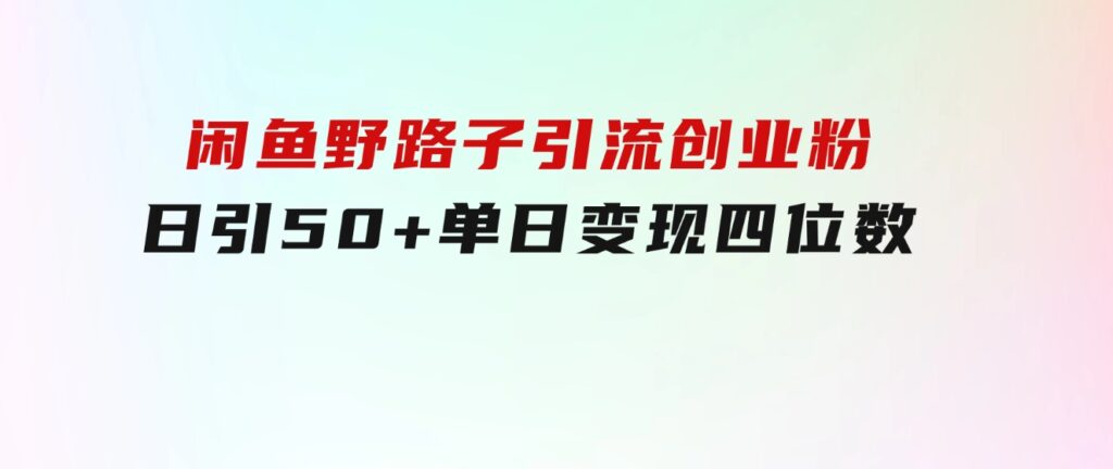 闲鱼野路子引流创业粉，日引50+单日变现四位数-柚子资源网