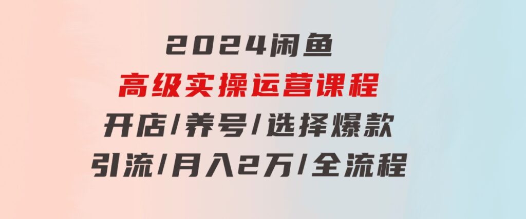 2024闲鱼高级实操运营课程：开店/养号/选择爆款/引流/月入2万/全流程-柚子资源网