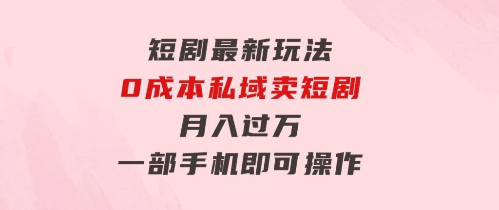 短剧最新玩法0成本私域卖短剧月入过万一部手机即可操作-柚子资源网