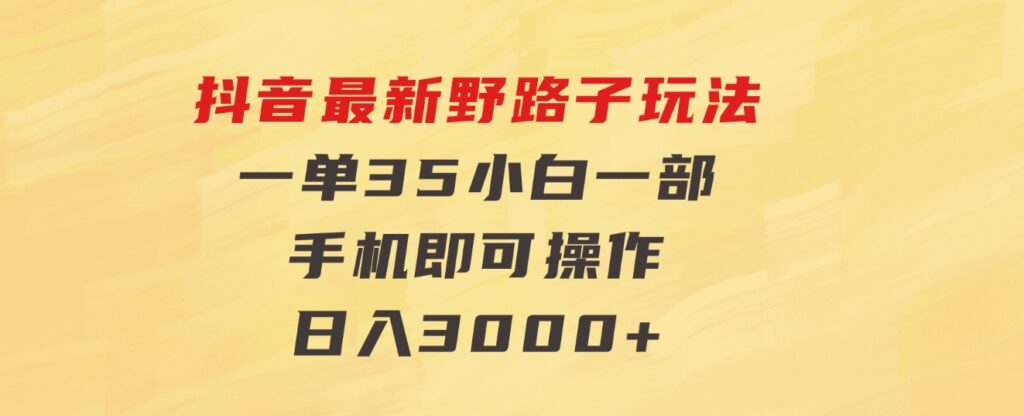 抖音最新野路子玩法，一单35，小白一部手机即可操作，，日入3000+-柚子资源网