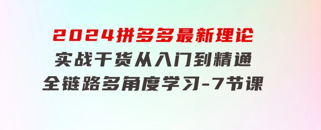 2024拼多多最新理论+实战干货，从入门到精通全链路多角度学习-7节课-柚子资源网