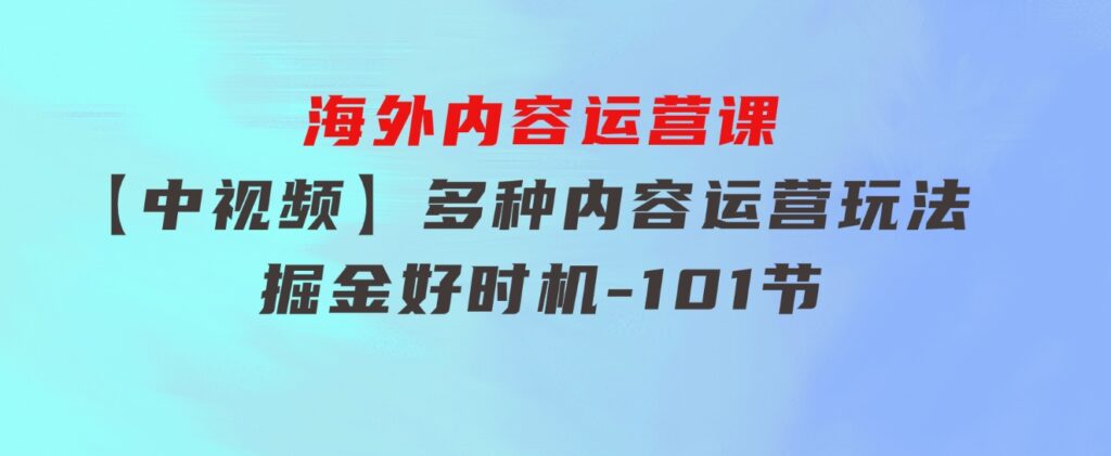 海外内容运营课【中视频】多种内容运营玩法风口正当时掘金好时机-101节-柚子资源网