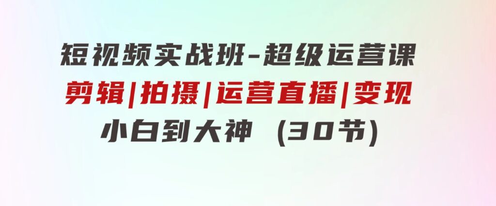 短视频实战班-超级运营课，|剪辑|拍摄|运营|直播|变现小白到大神(30节)-柚子资源网