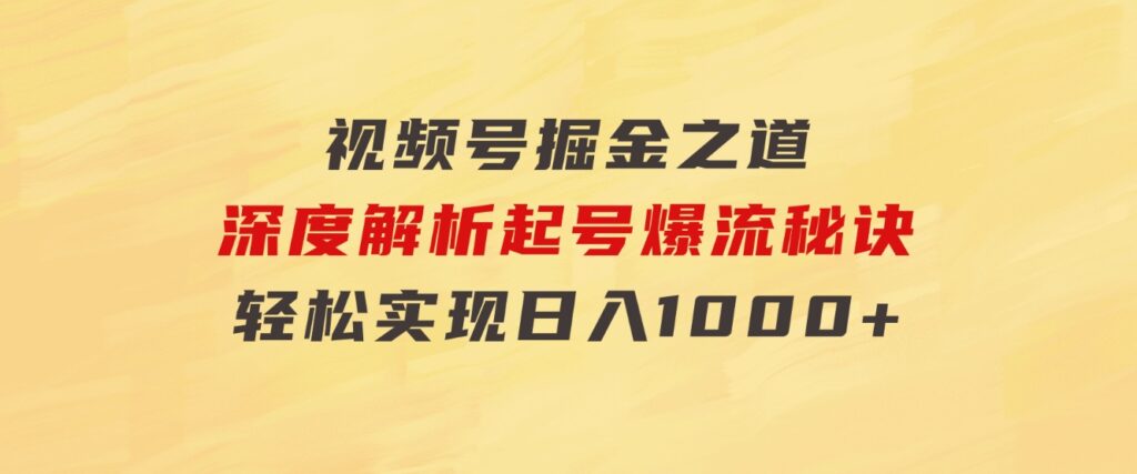 红利无限！视频号掘金之道，深度解析起号爆流秘诀，轻松实现日入1000+！-柚子资源网