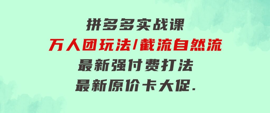 拼多多·实战课：万人团玩法/截流自然流/最新强付费打法/最新原价卡大促..-柚子资源网