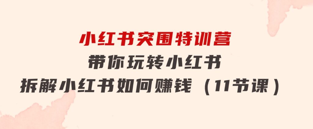 小红书突围特训营，带你玩转小红书，拆解小红书如何赚钱（11节课）-柚子资源网