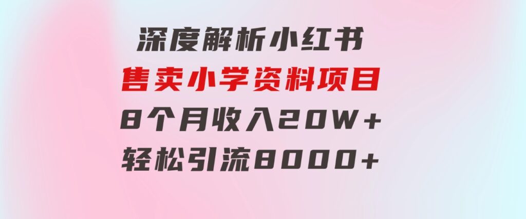 深度解析小红书售卖小学资料项目8个月收入20W+轻松引流8000+操作简单…-柚子资源网