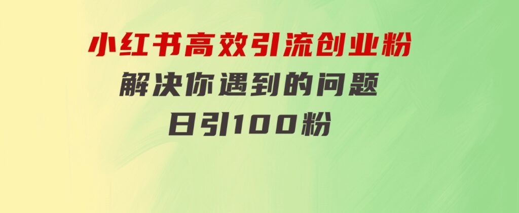 小红书高效引流创业粉，解决你遇到的问题，日引100粉-柚子资源网