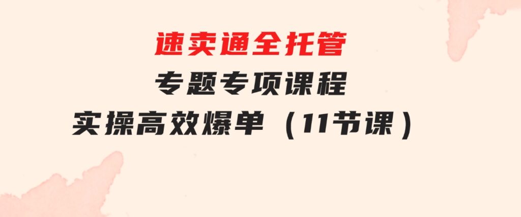 速卖通全托管专题专项课程，实操高效爆单（11节课）-柚子资源网