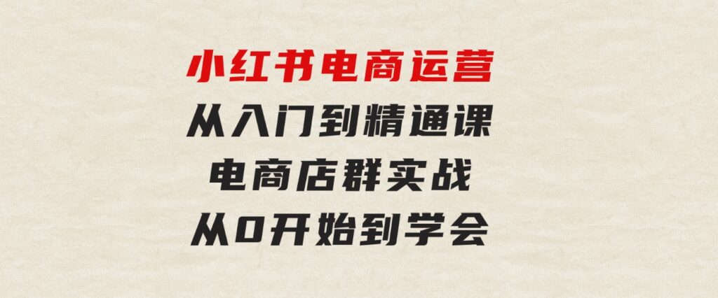 小红书电商运营从入门到精通课，电商店群实战，从0开始到学会-柚子资源网