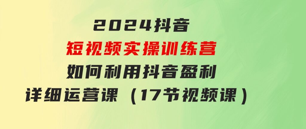 2024抖音短视频实操训练营：如何利用抖音盈利，详细运营课（17节视频课）-柚子资源网