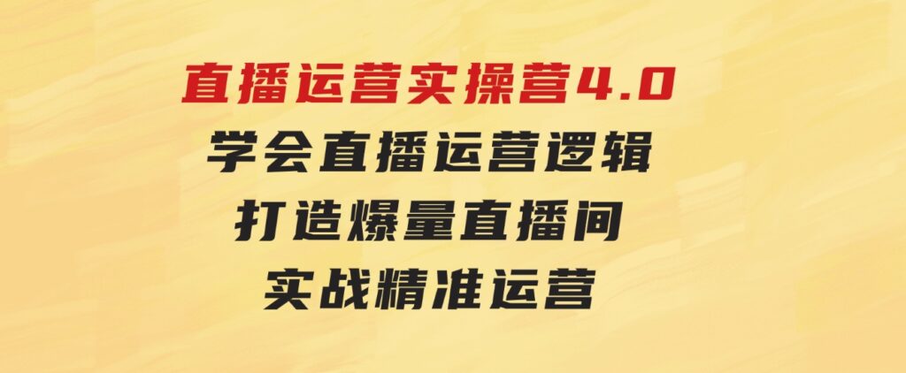 直播运营实操营4.0：学会直播运营逻辑，打造爆量直播间，实战精准运营-柚子资源网