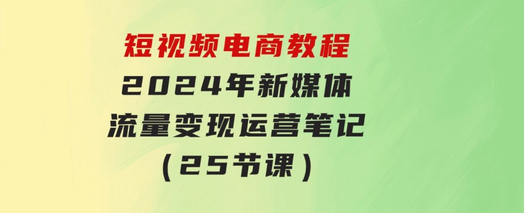 短视频电商教程：2024年新媒体流量变现运营笔记（25节课）-柚子资源网