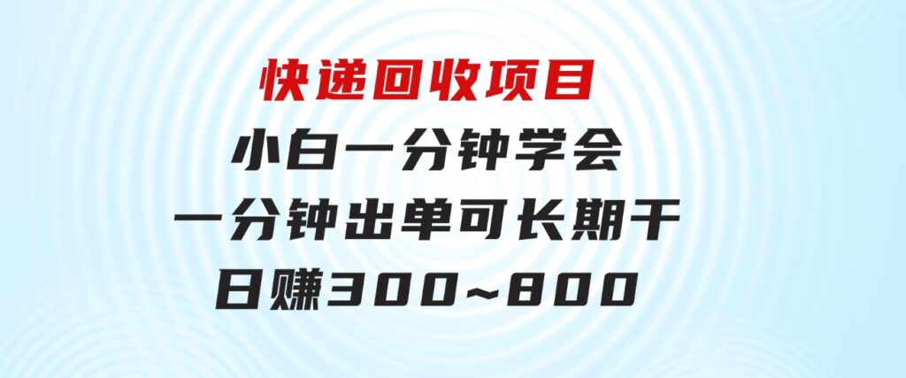 快递回收项目，小白一分钟学会，一分钟出单，可长期干，日赚300~800-柚子资源网