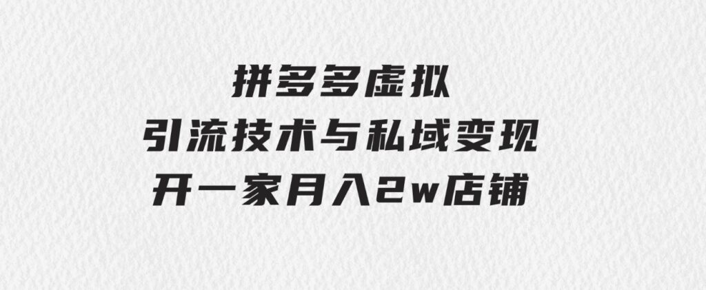 拼多多虚拟-引流技术与私域变现_拼多多教程：开一家月入2w店铺-柚子资源网