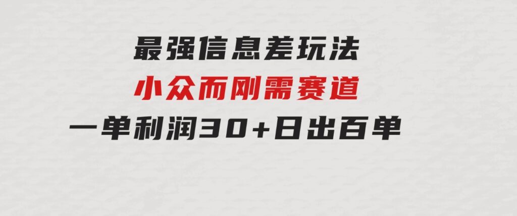 最强信息差玩法小众而刚需赛道一单利润30+日出百单做就100%挣钱-柚子资源网