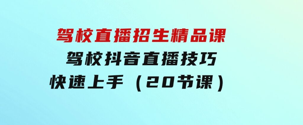 驾校直播招生精品课驾校抖音直播技巧快速上手（20节课）-柚子资源网