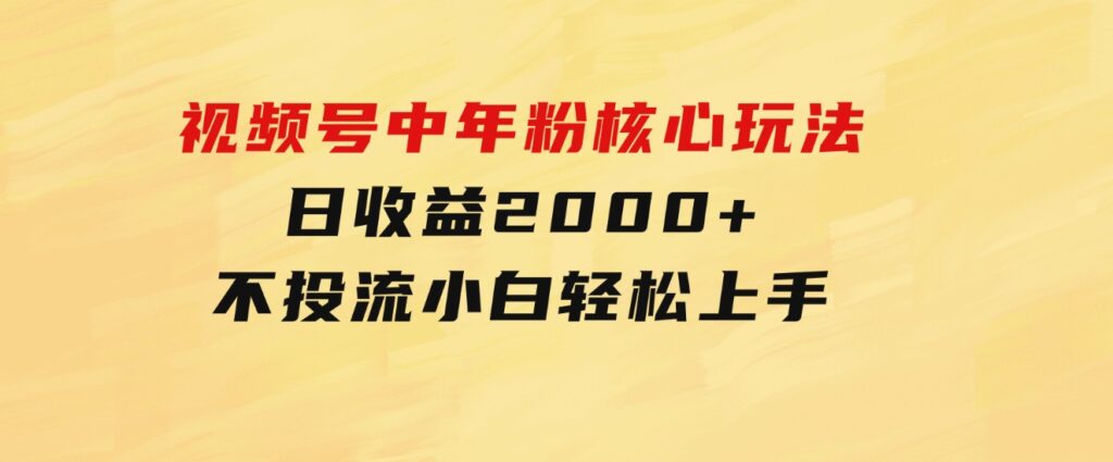 视频号中年粉核心玩法日收益2000+不投流小白轻松上手-柚子资源网