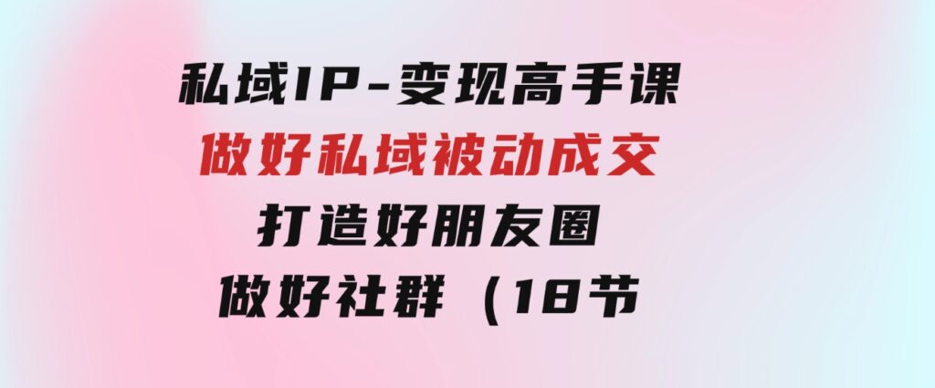 私域IP-变现高手课：做好私域被动成交，打造好朋友圈做好社群（18节）-柚子资源网